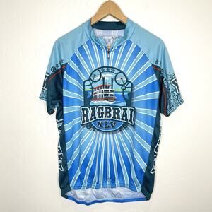 Ragbrai XLV Men’s XL Blue Cycling Jersey Fill Zip Primal Iowa